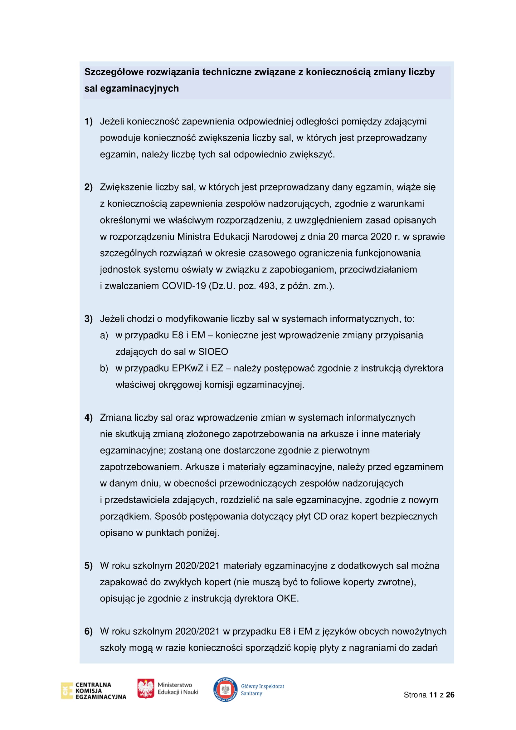 Wytyczne CKE MEiN i GIS dotyczące organizowania i przeprowadzania egzaminów w 2021 r 11