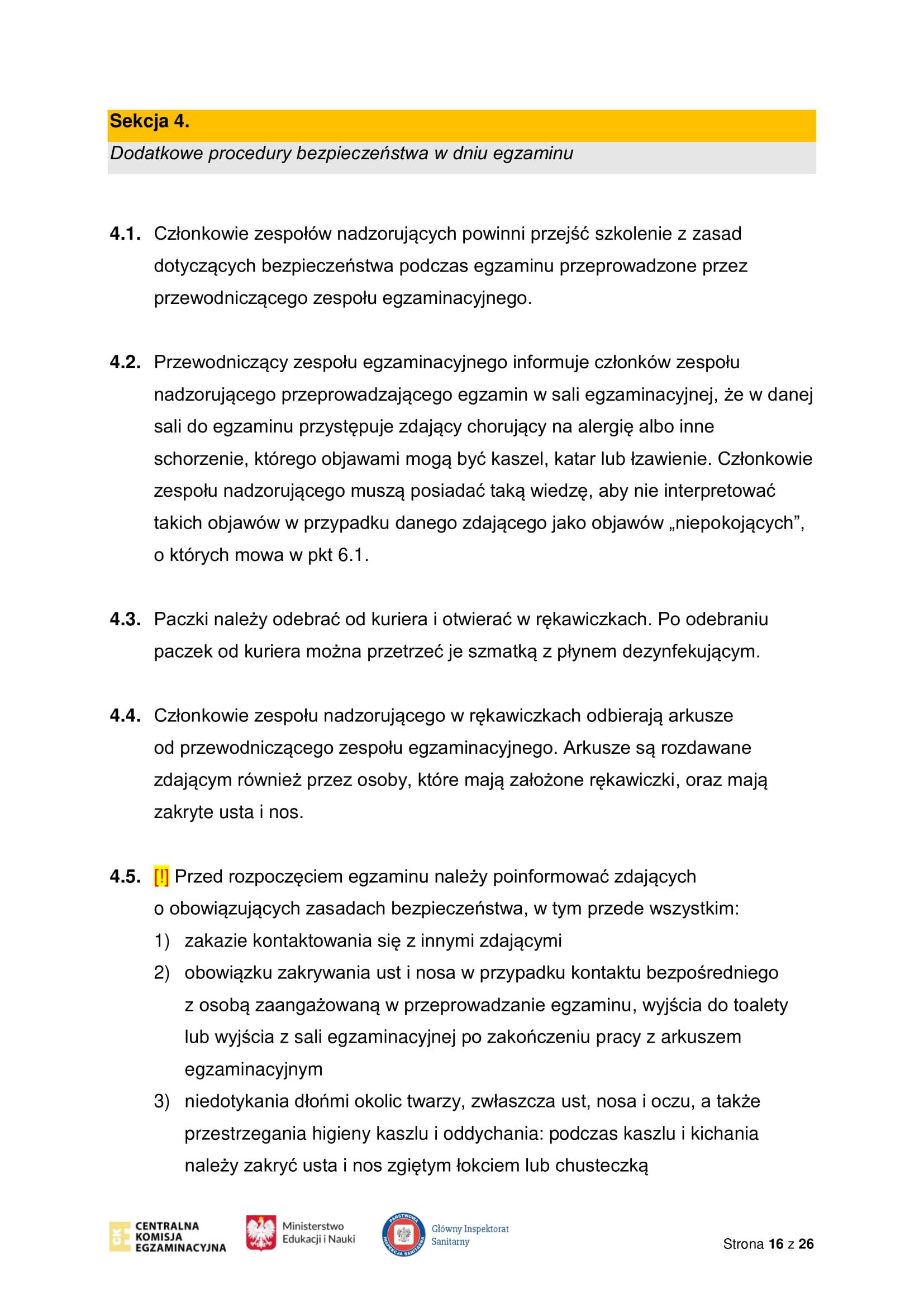 Wytyczne CKE MEiN i GIS dotyczące organizowania i przeprowadzania egzaminów w 2021 r 16