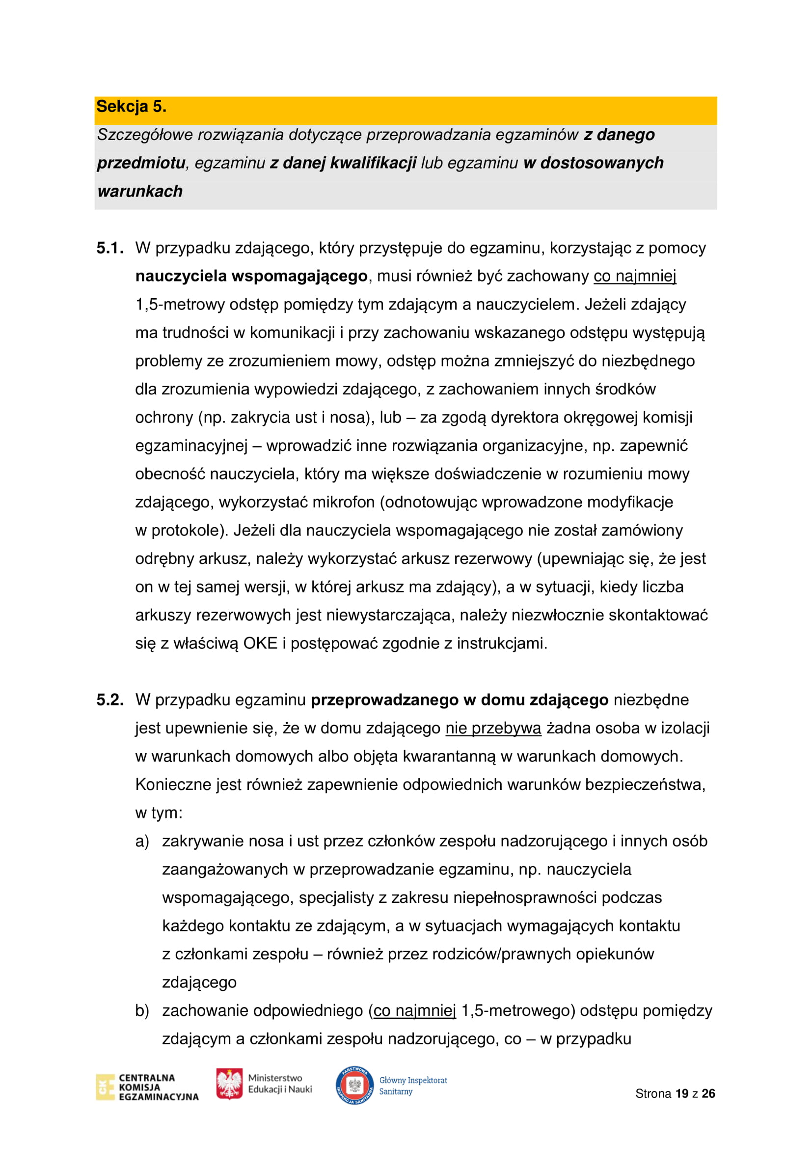 Wytyczne CKE MEiN i GIS dotyczące organizowania i przeprowadzania egzaminów w 2021 r 19
