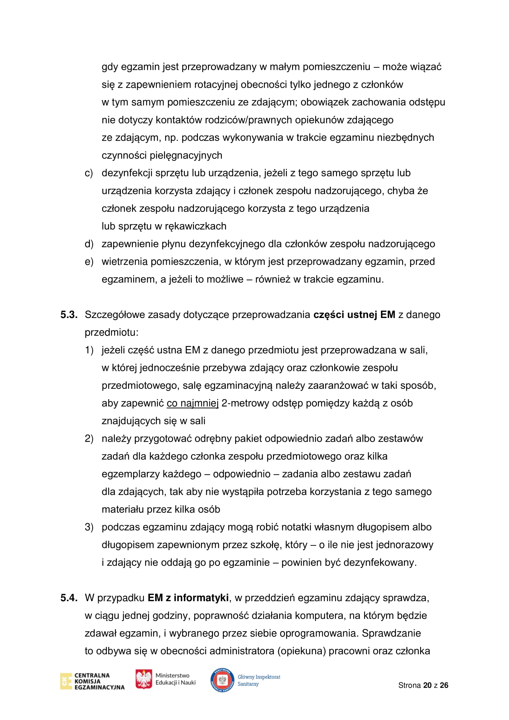 Wytyczne CKE MEiN i GIS dotyczące organizowania i przeprowadzania egzaminów w 2021 r 20