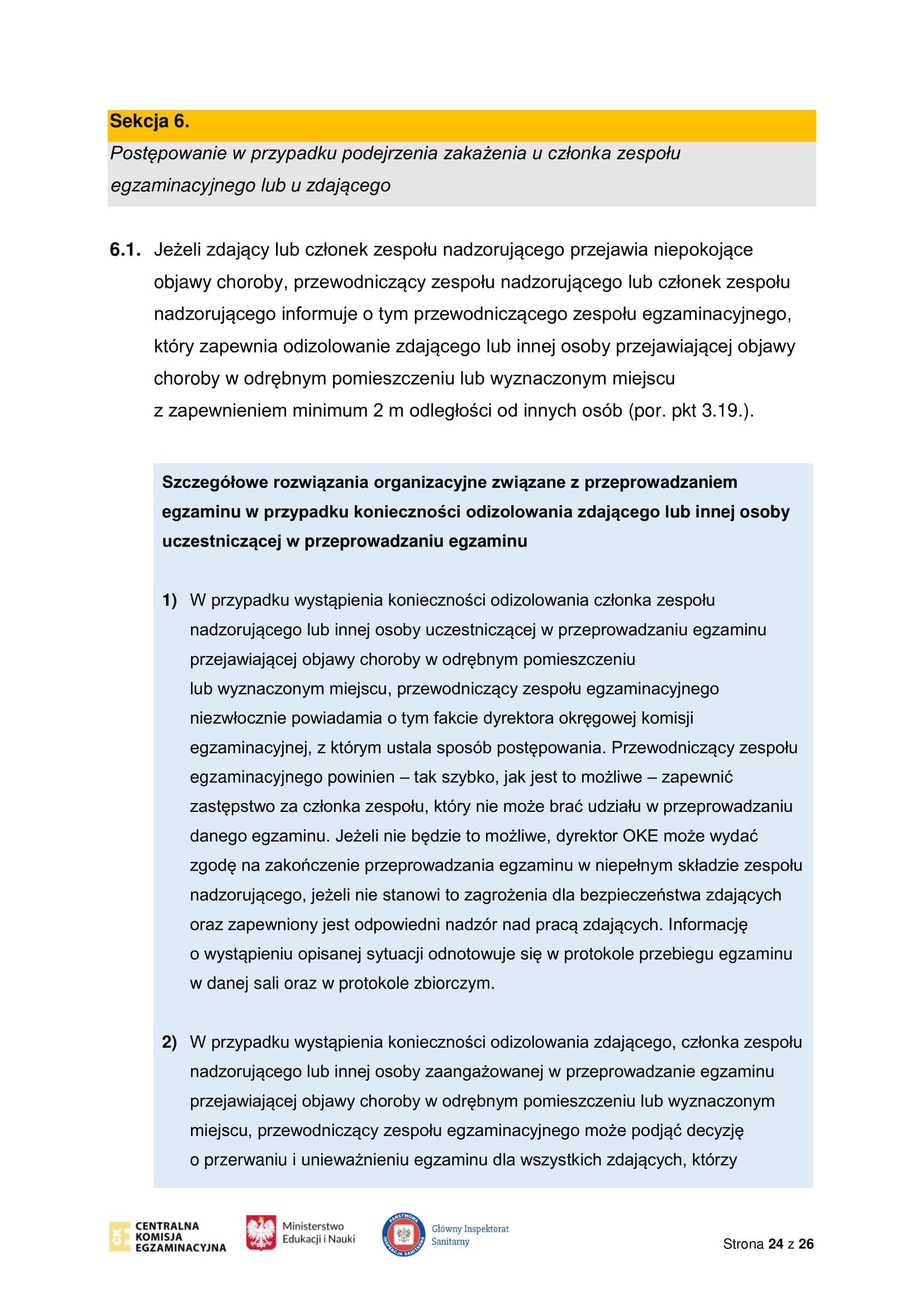 Wytyczne CKE MEiN i GIS dotyczące organizowania i przeprowadzania egzaminów w 2021 r 24