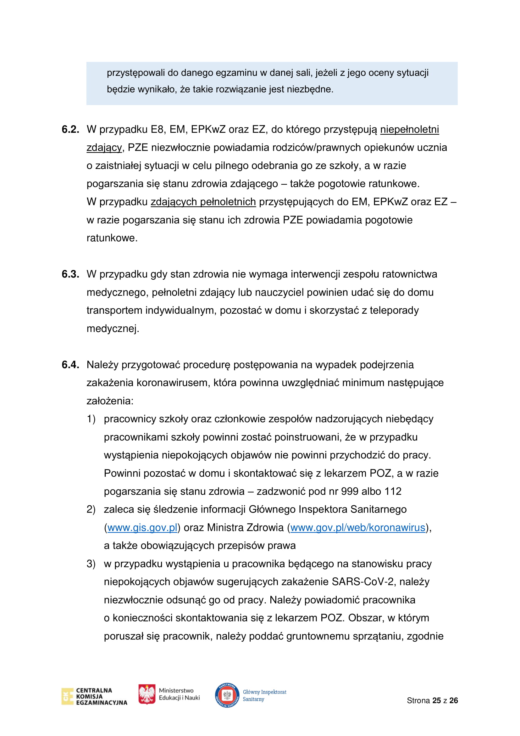 Wytyczne CKE MEiN i GIS dotyczące organizowania i przeprowadzania egzaminów w 2021 r 25