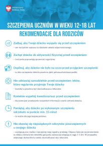 Szczepienia uczniów w wieku 12 18 lat rekomendacje dla rodziców plakat informacyjny